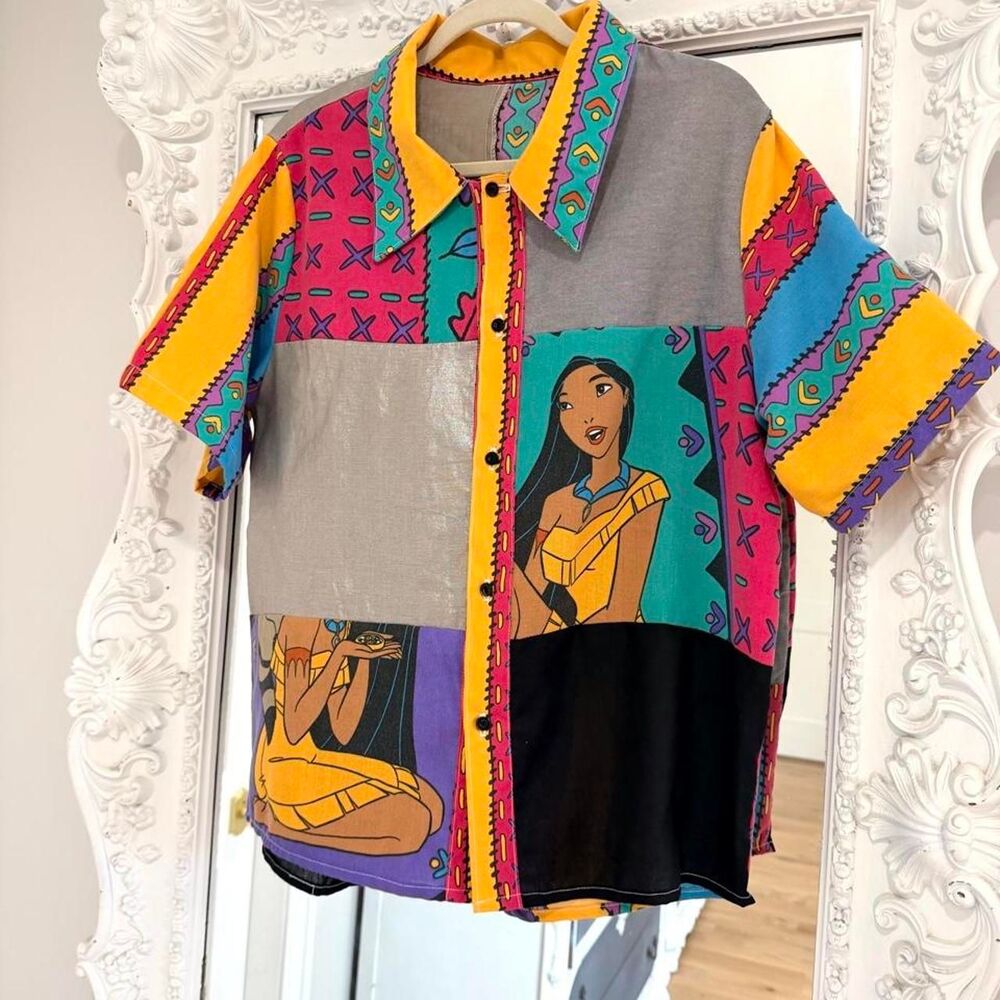 New York Couture Reworked Vintage Disney Pocahontas Patchwork Button-down Shirt